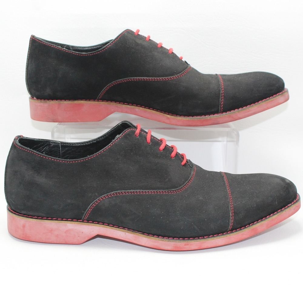 Donald J Pliner Mens Black Suede Red Contrast Cap Toe Oxford Shoes Size 10
